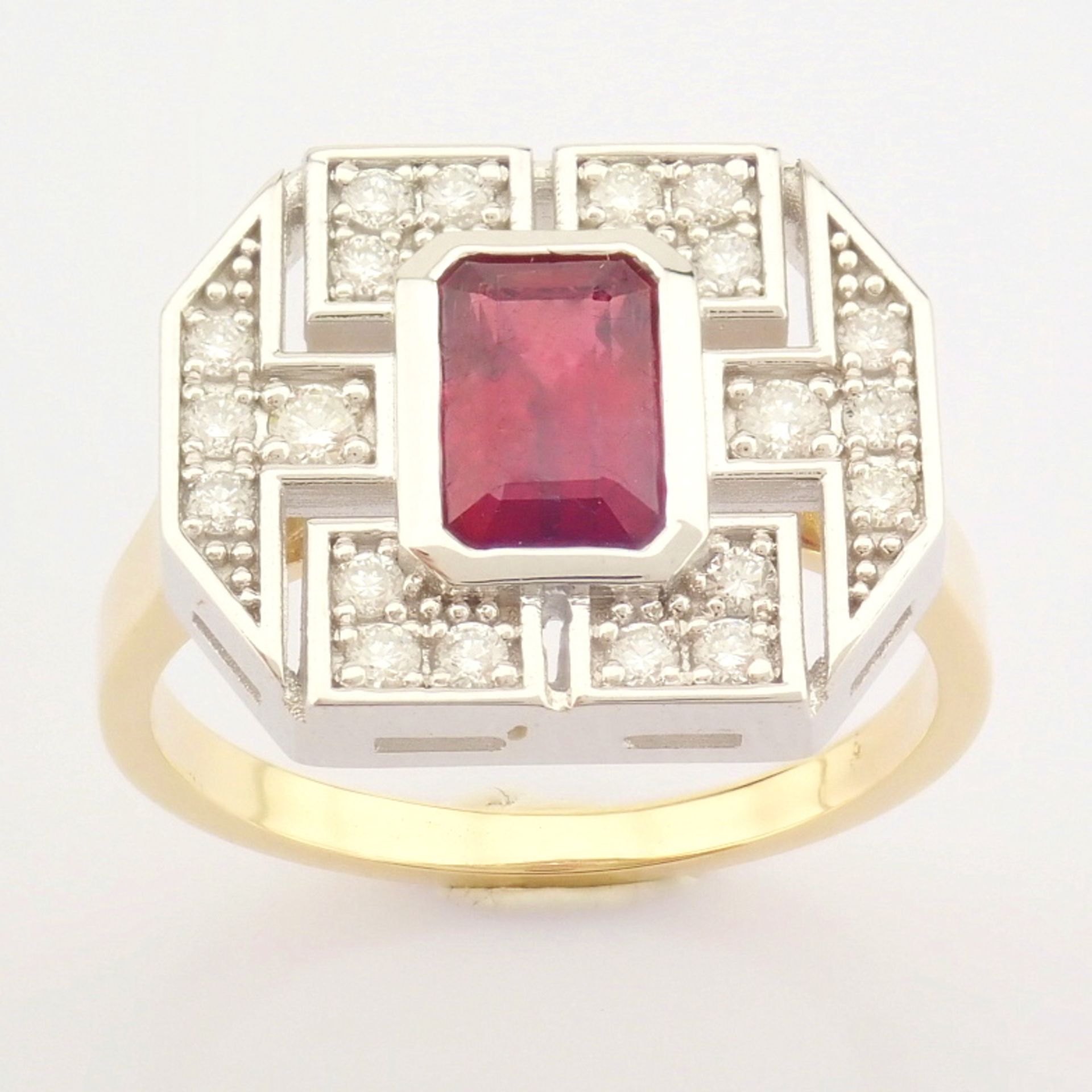 Certificated 14K Yellow and White Gold Diamond & Ruby Ring (Total 1.82 ct Stone)