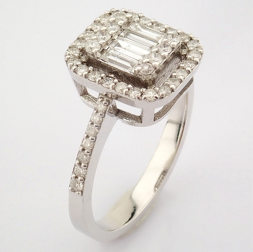 Certificated 14K White Gold Baguette Diamond & Diamond Ring (Total 0.59 ct Stone) - Image 3 of 6