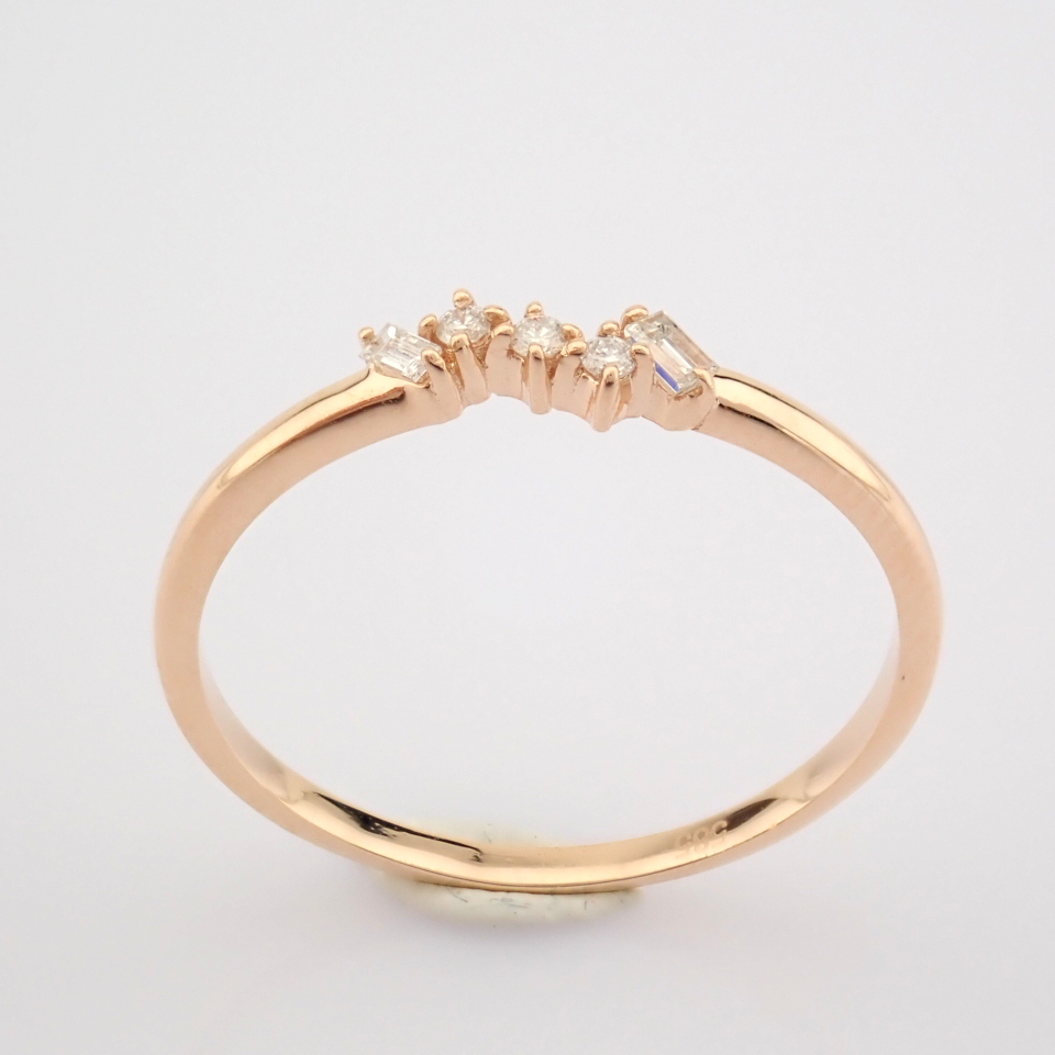 Certificated 14K Rose/Pink Gold Baguette Diamond & Diamond Ring (Total 0.07 ct Stone) - Image 9 of 10