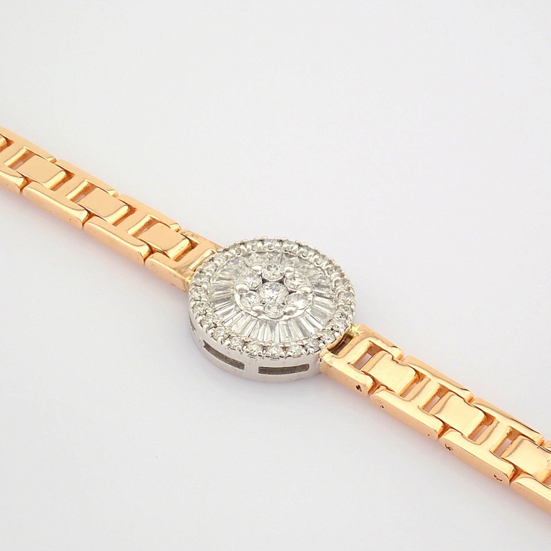 Certificated 14K White and Rose Gold Diamond & Baguette Diamond Bracelet (Total 0.52 ct Stone) - Image 4 of 10