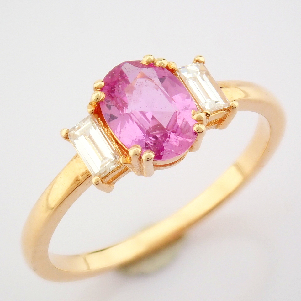 Certificated 14K Rose/Pink Gold Baguette Diamond & Pink Sapphire Ring (Total 0.92 ct Stone) - Image 3 of 8