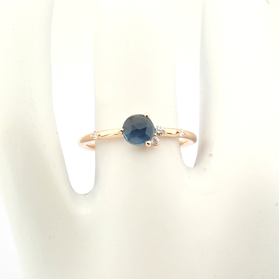 Certificated 14K Rose/Pink Gold Diamond & London Blue Topaz Ring (Total 0.53 ct Stone) - Image 5 of 8