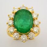 Certificated 18K Yellow Gold Emerald & Diamond Ring (Total 7.87 ct Stone)