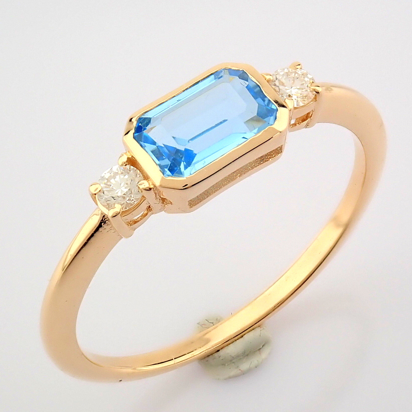 Certificated 14K Rose/Pink Gold Diamond & Blue Topaz Ring (Total 0.8 ct Stone) - Image 3 of 8