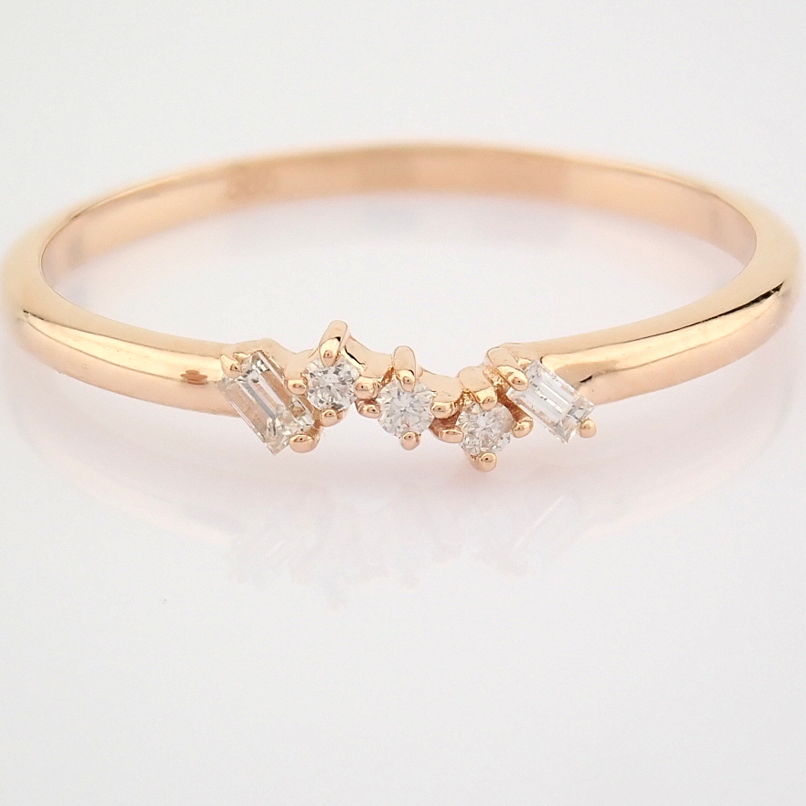 Certificated 14K Rose/Pink Gold Baguette Diamond & Diamond Ring (Total 0.07 ct Stone)