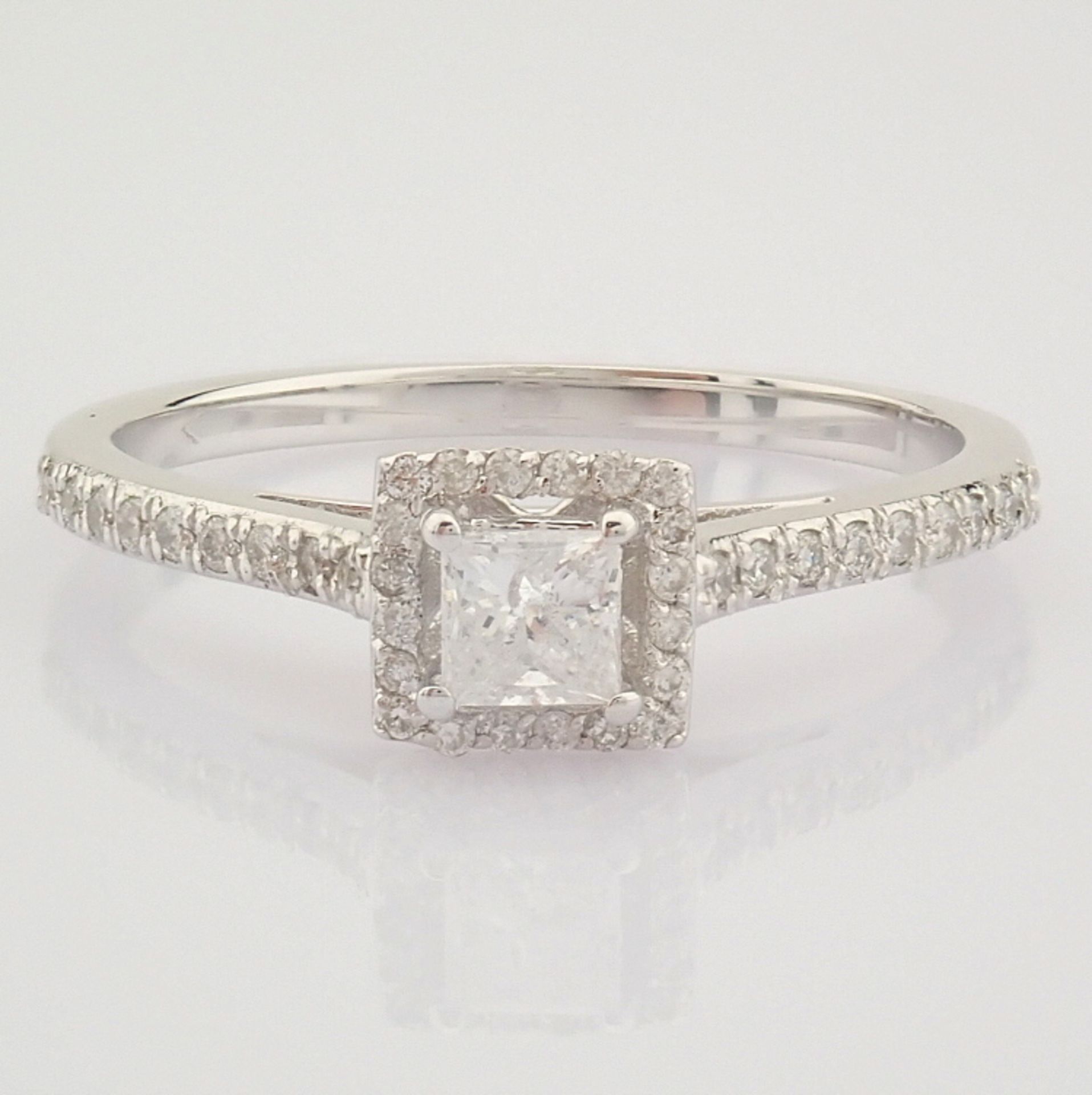 Certificated 14K White Gold Princess Cut Diamond & Diamond Ring (Total 0.37 ct Stone) - Image 9 of 10