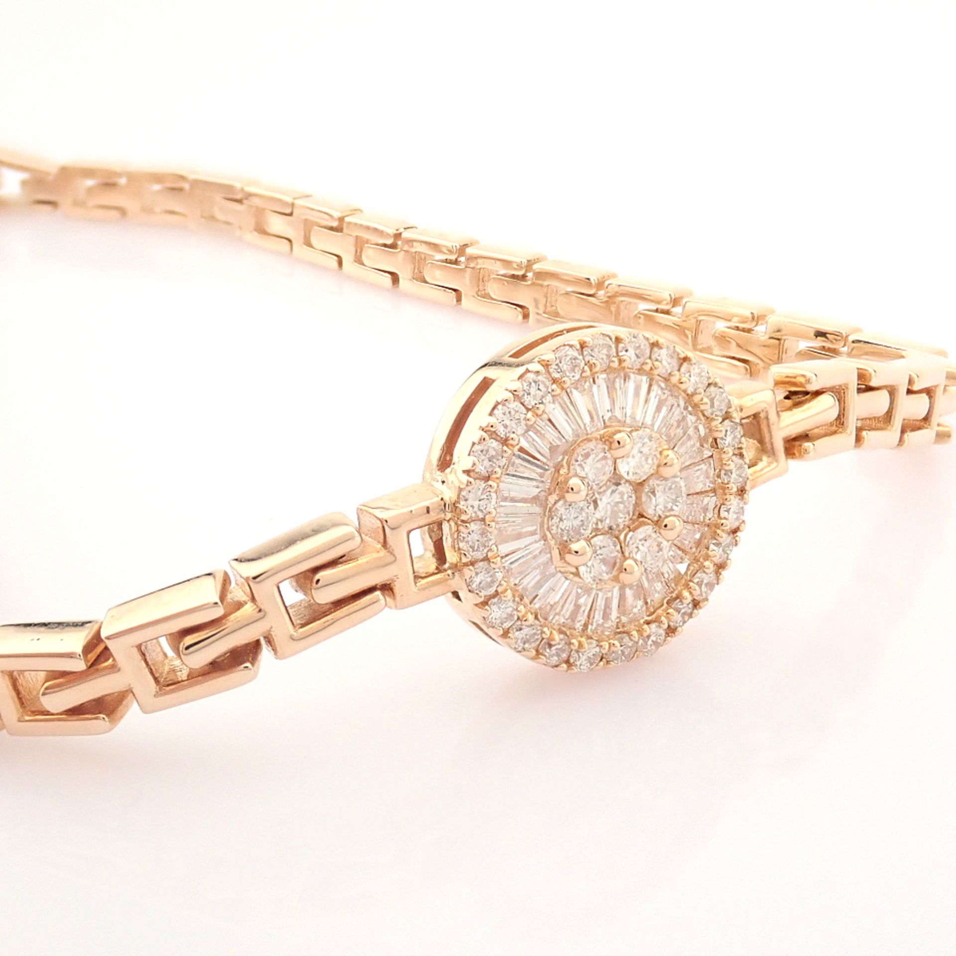 Certificated 14K Rose/Pink Gold Diamond & Baguette Diamond Bracelet (Total 0.52 ct Stone) - Image 2 of 8