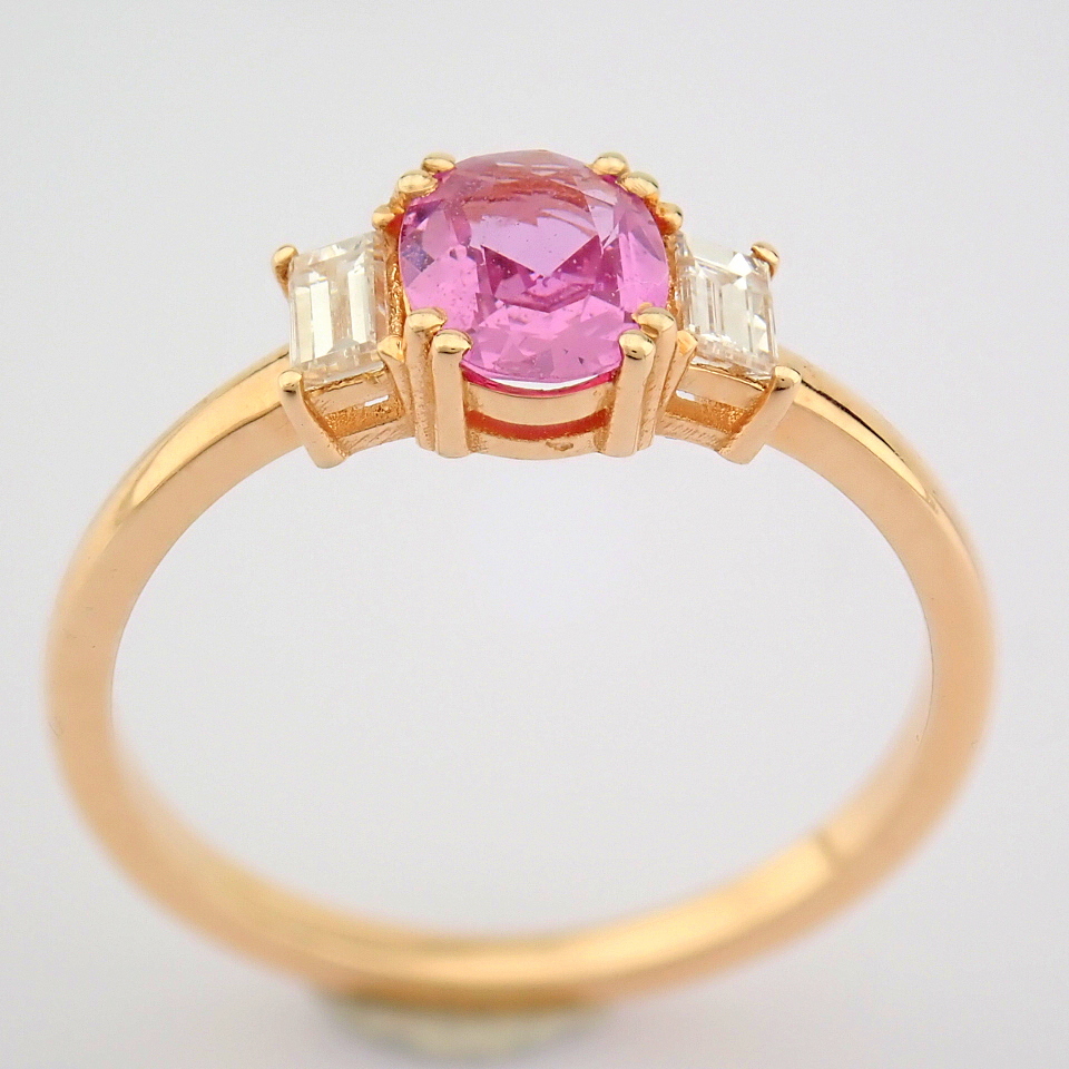 Certificated 14K Rose/Pink Gold Baguette Diamond & Pink Sapphire Ring (Total 0.92 ct Stone) - Image 2 of 8