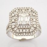 Certificated 14K White Gold Baguette Diamond & Diamond Ring (Total 1.3 ct Stone)