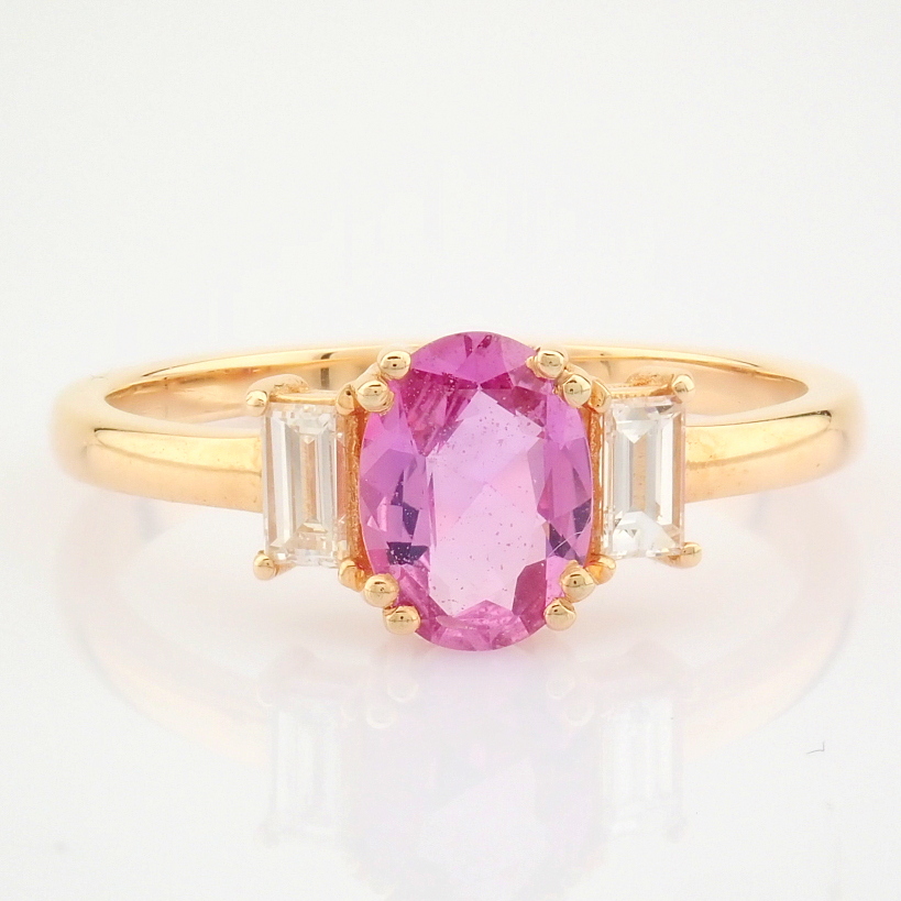 Certificated 14K Rose/Pink Gold Baguette Diamond & Pink Sapphire Ring (Total 0.92 ct Stone) - Image 4 of 8