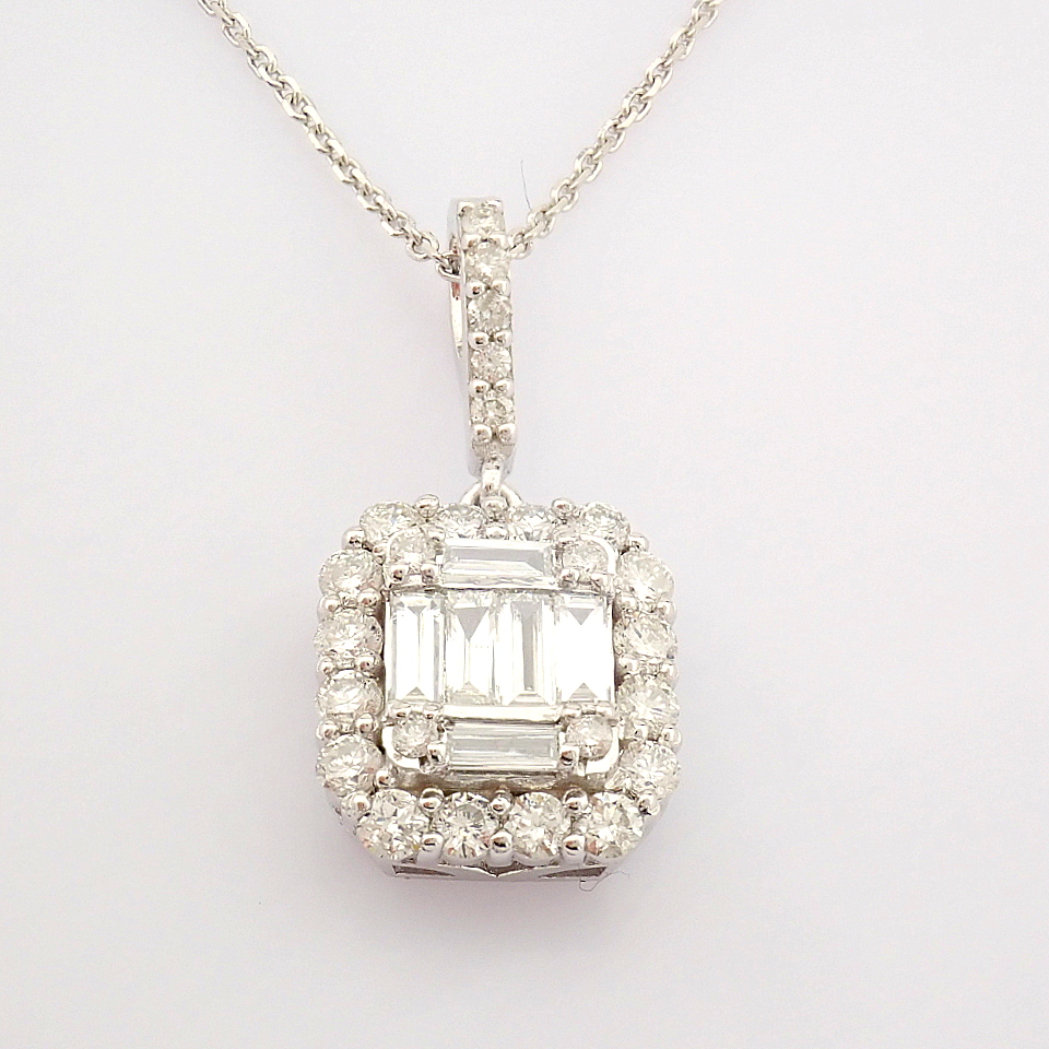 Certificated 14K White Gold Baguette Diamond & Diamond Pendant (Total 0.64 ct Stone) - Image 2 of 8