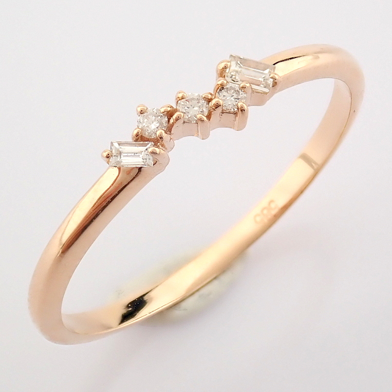 Certificated 14K Rose/Pink Gold Baguette Diamond & Diamond Ring (Total 0.07 ct Stone) - Image 10 of 10