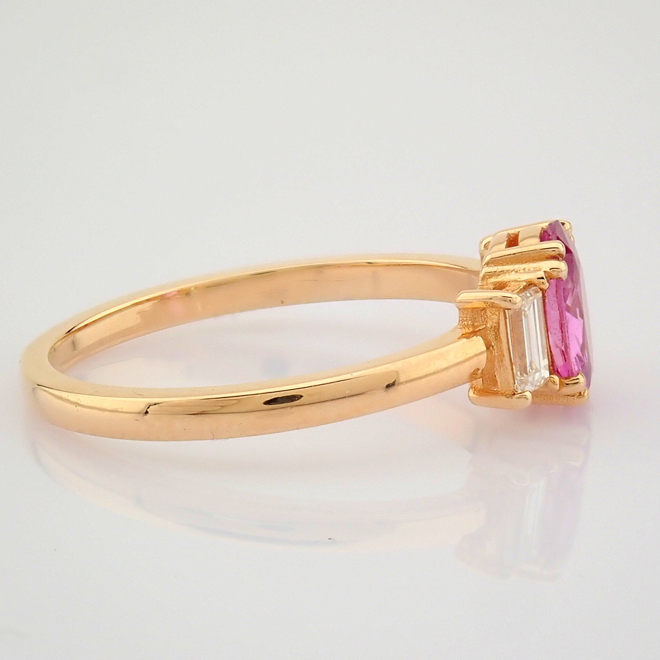 Certificated 14K Rose/Pink Gold Baguette Diamond & Pink Sapphire Ring (Total 0.92 ct Stone) - Image 6 of 8