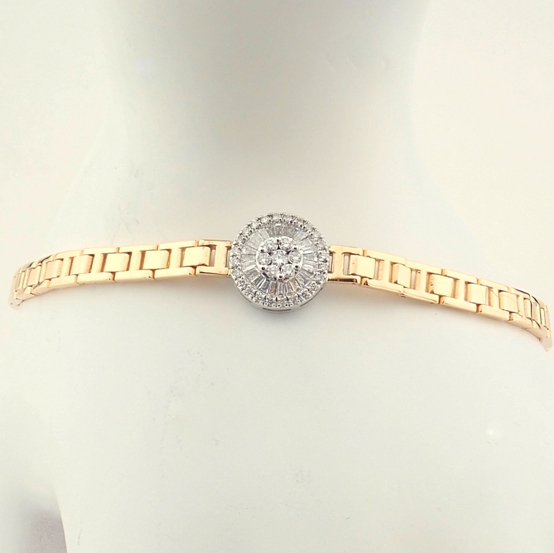 Certificated 14K White and Rose Gold Diamond & Baguette Diamond Bracelet (Total 0.52 ct Stone) - Image 2 of 10