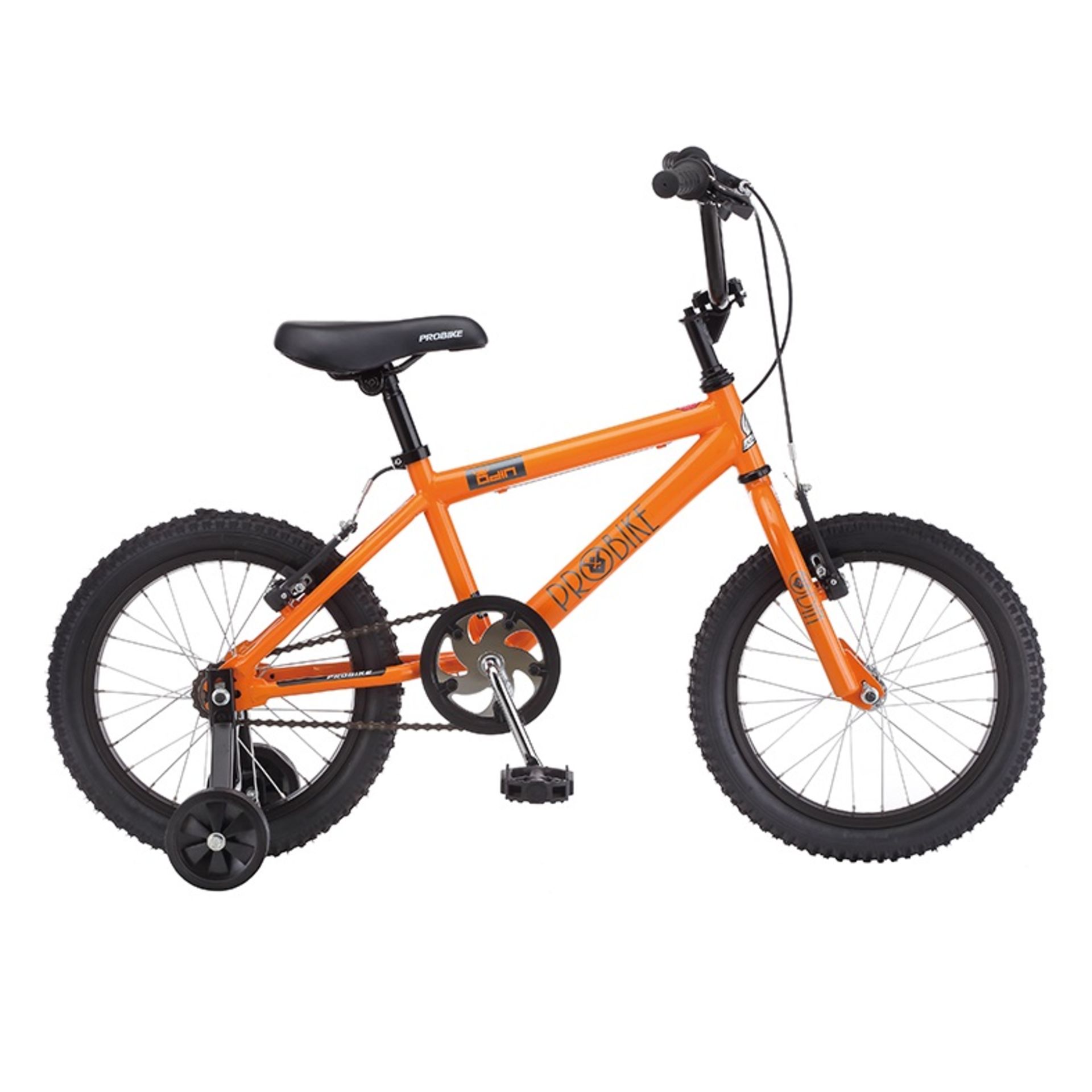 PROBIKE ODIN 16" BMX BICYCLE. Frame: Hi-ten steel BMX frame design Forks: BMX big fork Brakes: V-