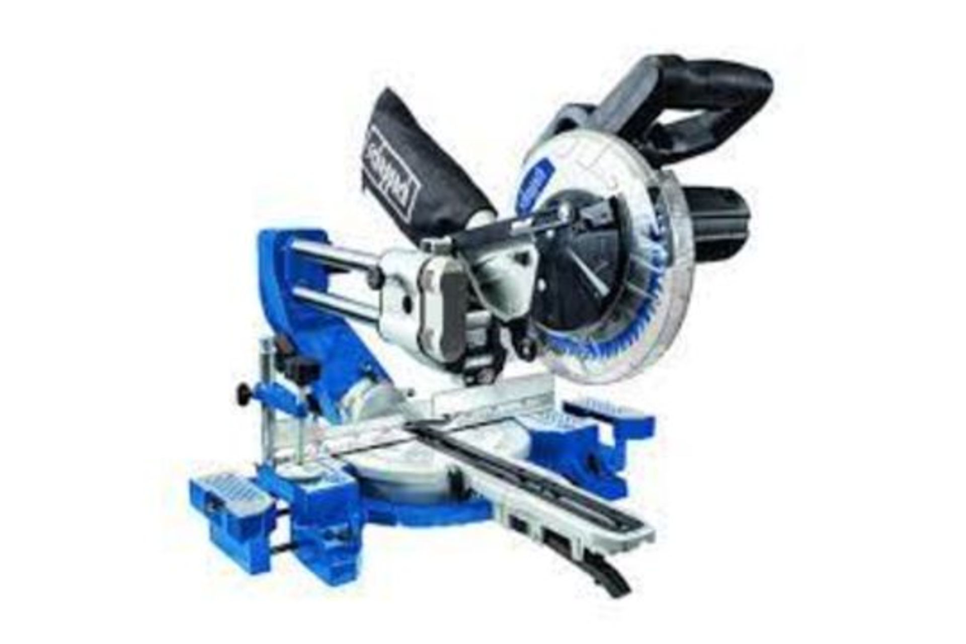 New Boxed Scheppach HM216 216mm Sliding Compound Mitre Saw. Lightweight die-cast aluminum design for