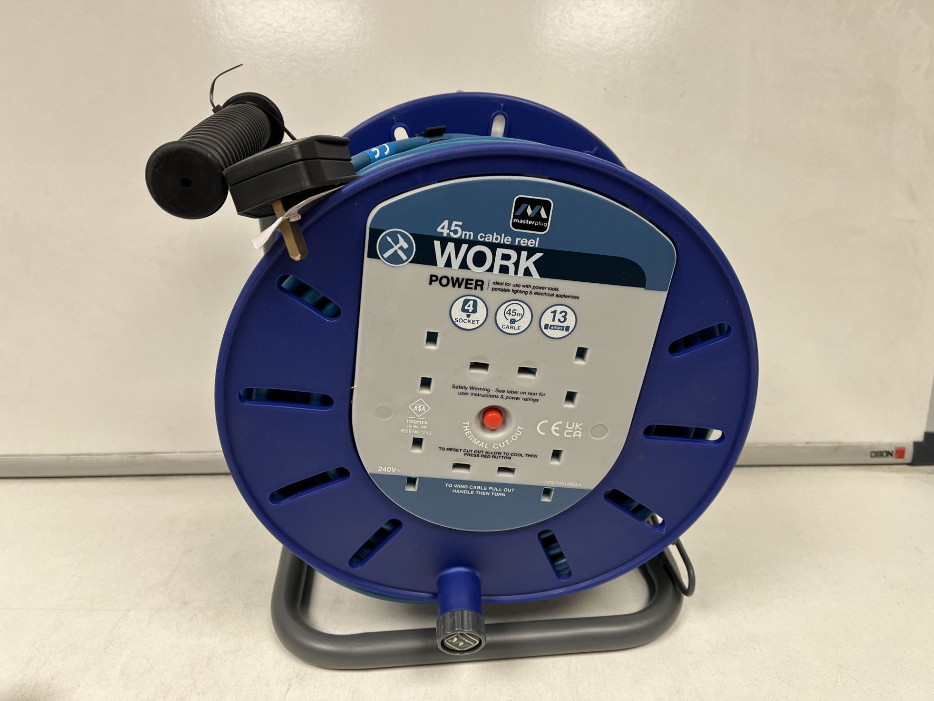 TRADE LOT 10 X NEW BOXED MASTERPLUG 45M CABLE REEL. WORK POWER. 4 SOCKET. 45M CABLE. 13 AMPS WITH