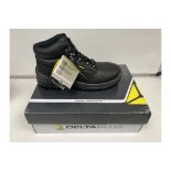 4 x NEW BOXED PAIRS OF DELTA PLUS S3 METAL TOE CAPPED WORK SAFETY BOOTS. SIZE UK 8. (ROW19RACK)