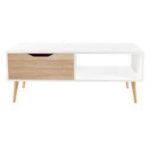 2 X BRAND NEW WHITE AND WOOD GRAIN COFFEE TABLE WITH STORAGE RRP £219 (8341)