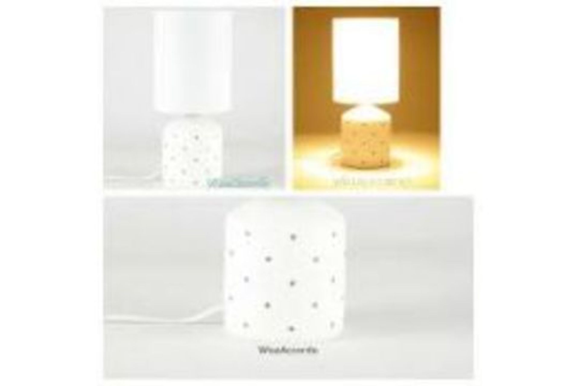 6 X NEW BOXED White Bumblebee Table Lamp (50848751-row7). Coming with a white shade and a ceramic