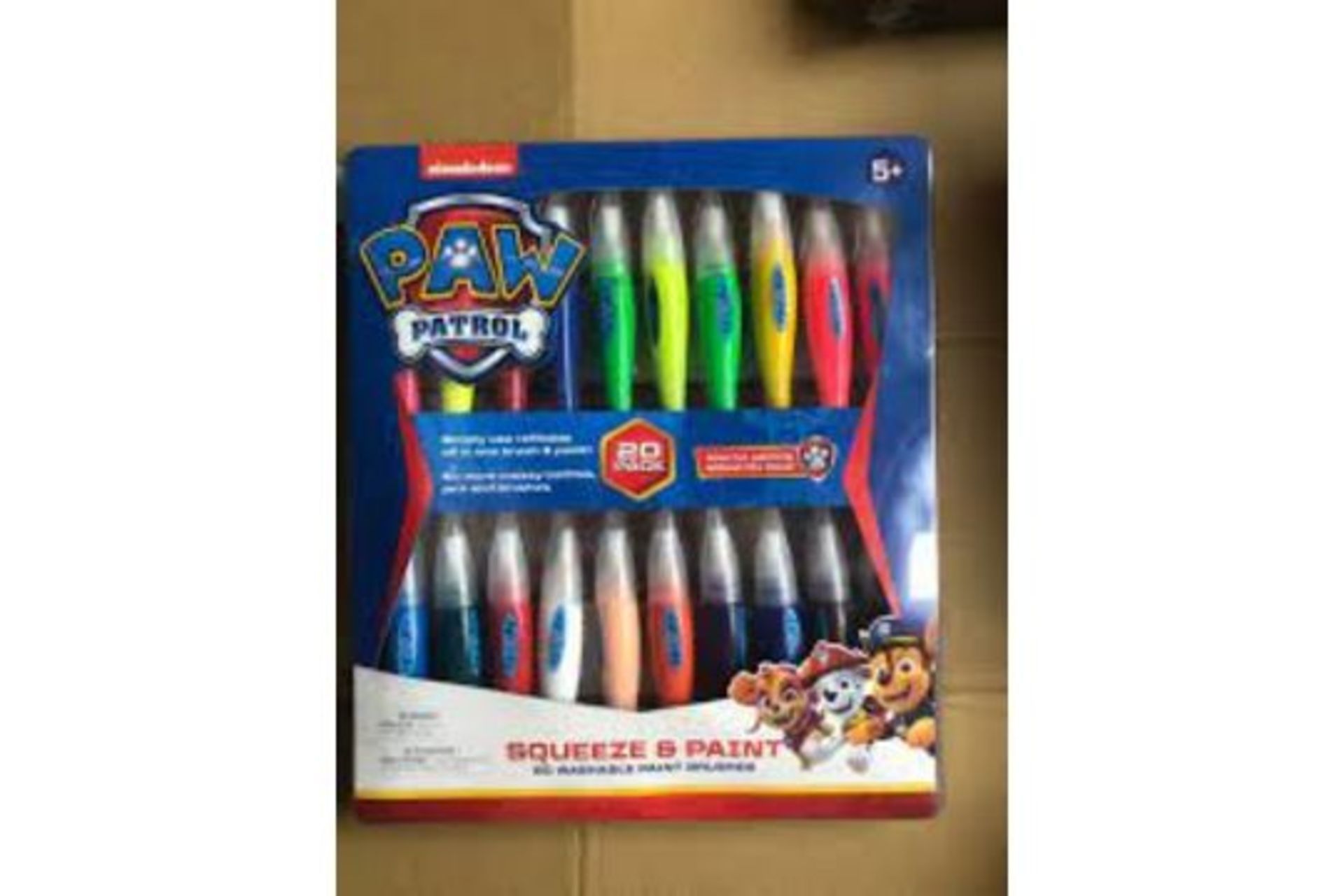 10 X PACKS OF 20 NICKELODEON PAW PATROL SQUEEZE & PAINT WASHABLE PAINT BRUSH SETS (ROW5RACK)