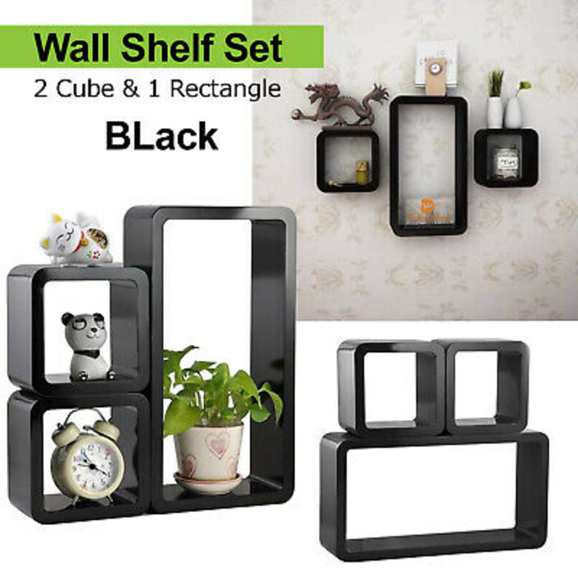 PALLET TO CONTAIN 160 X NEW BOXED SETS OF 3 CHUNKY CUBES READY ASSEMBLED WALL SHELVES-BLACK. RRP £