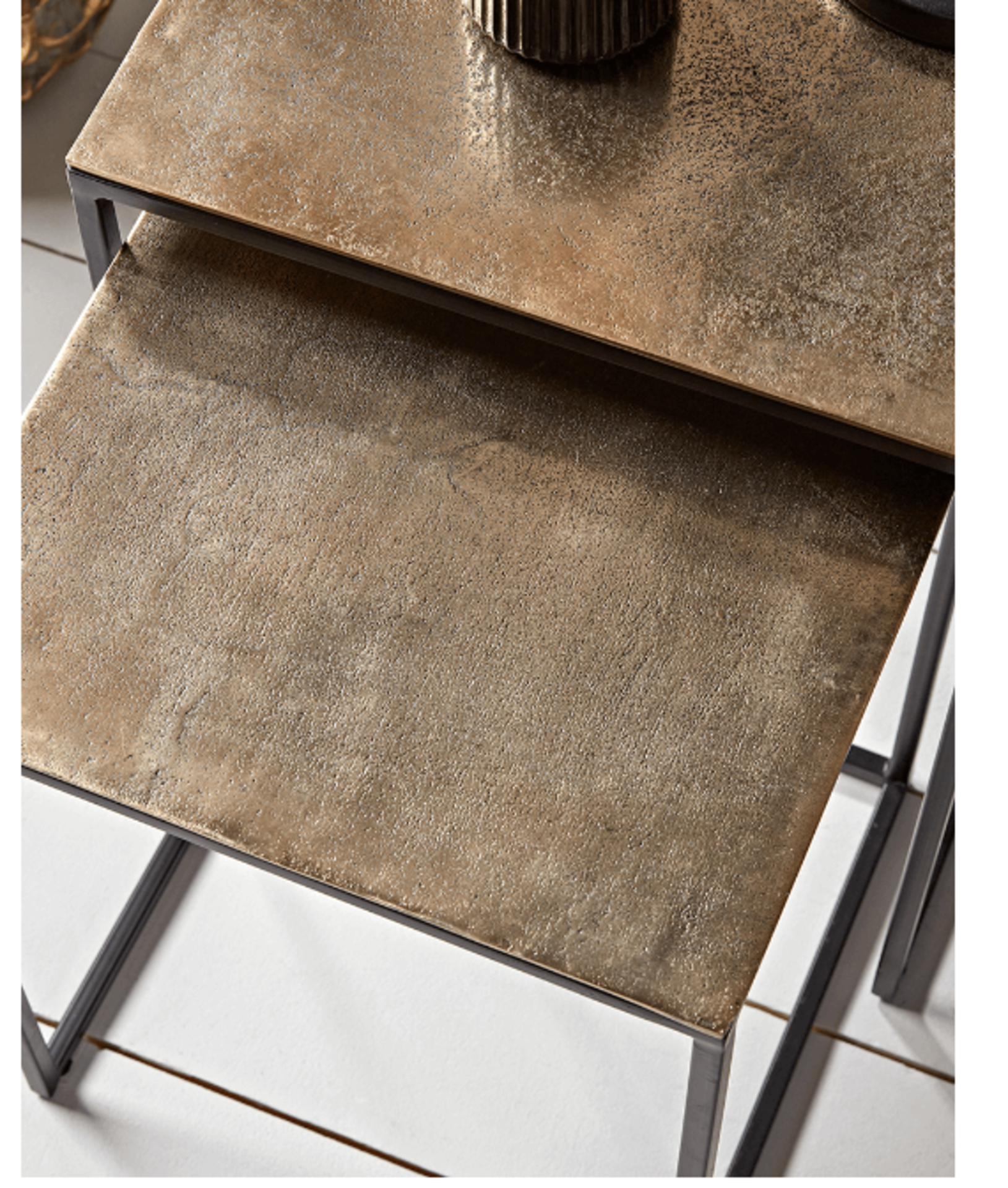 Cox & Cox Three Gold Textured Nesting Tables - Square. RRP £445.00. We like to style the largest - Image 2 of 2