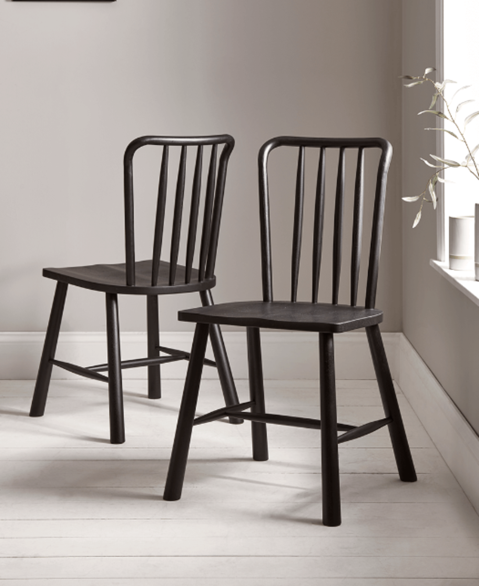 Cox & Cox Two Bergen Oak Dining Chairs - Black. RRP £800.00. With their elegantly curved, slatted