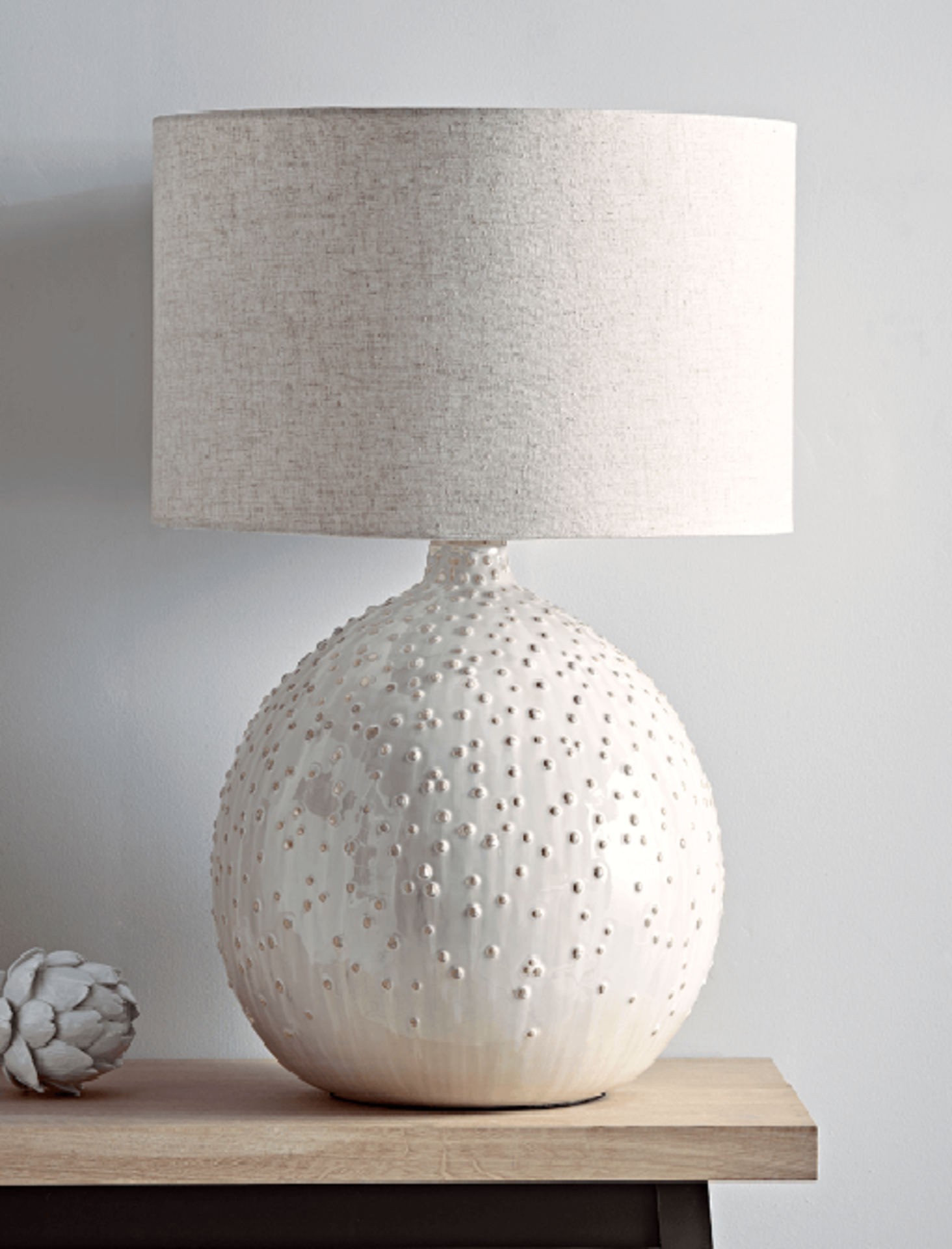 Glazed Dots Table Lamp - White. RRP £325.00. Crafted from ceramic in a unique dot texture, our