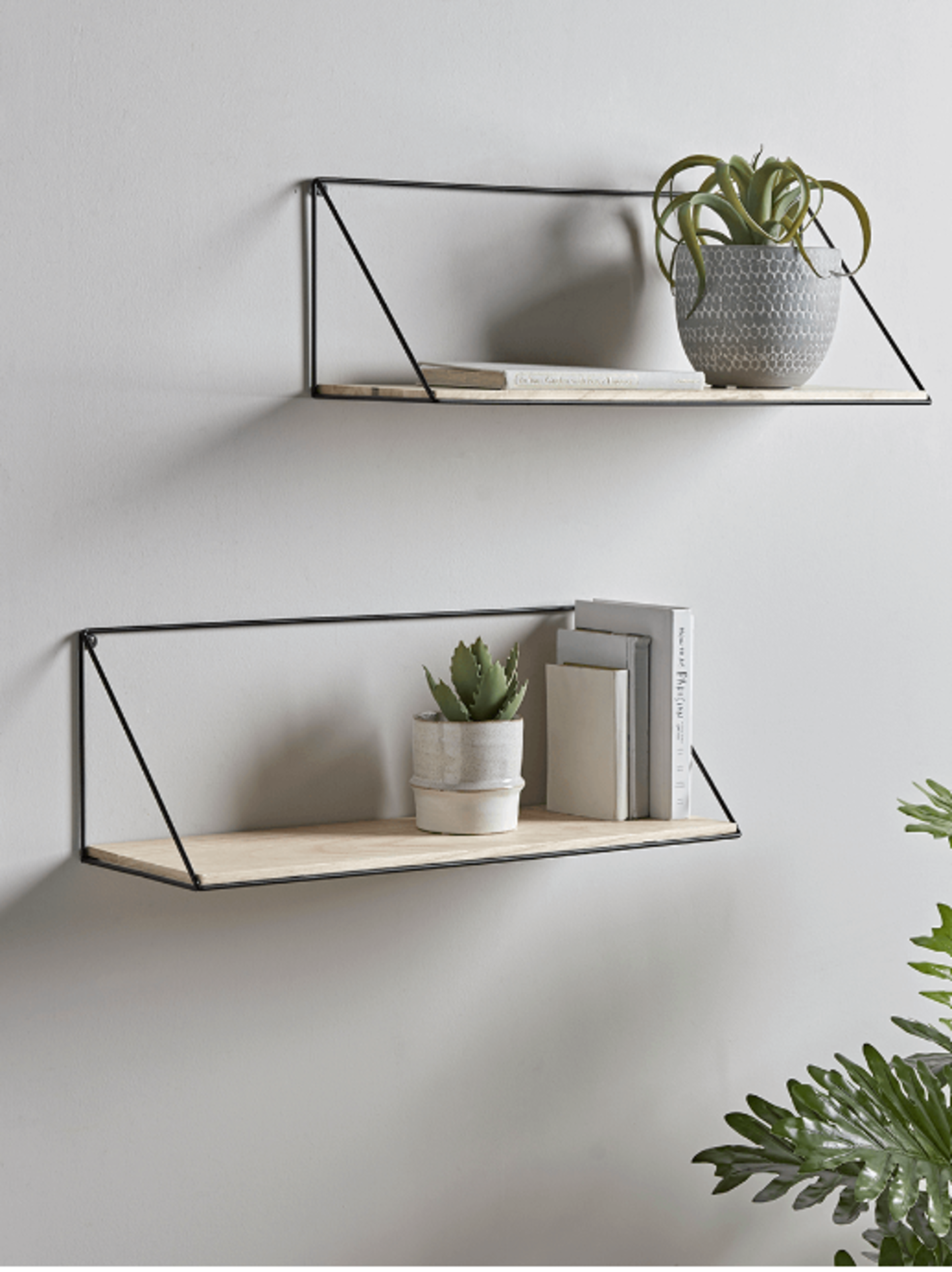 Two Industrial Wood & Metal Shelves - Large. RRP £135.00. Crafted from paulownia wood with a
