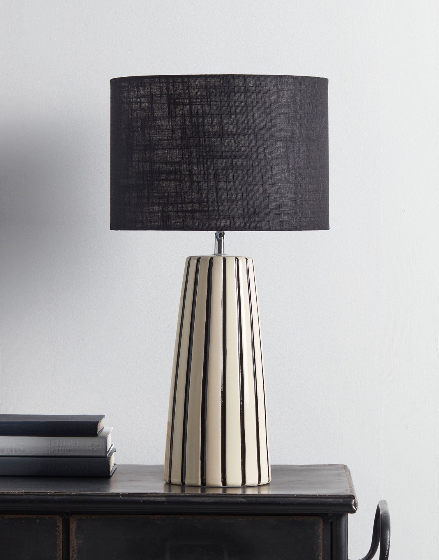 Cox & Cox Monochrome Striped Table Lamp. RRP £155.00. Crafted from ceramic into an elegant tapered