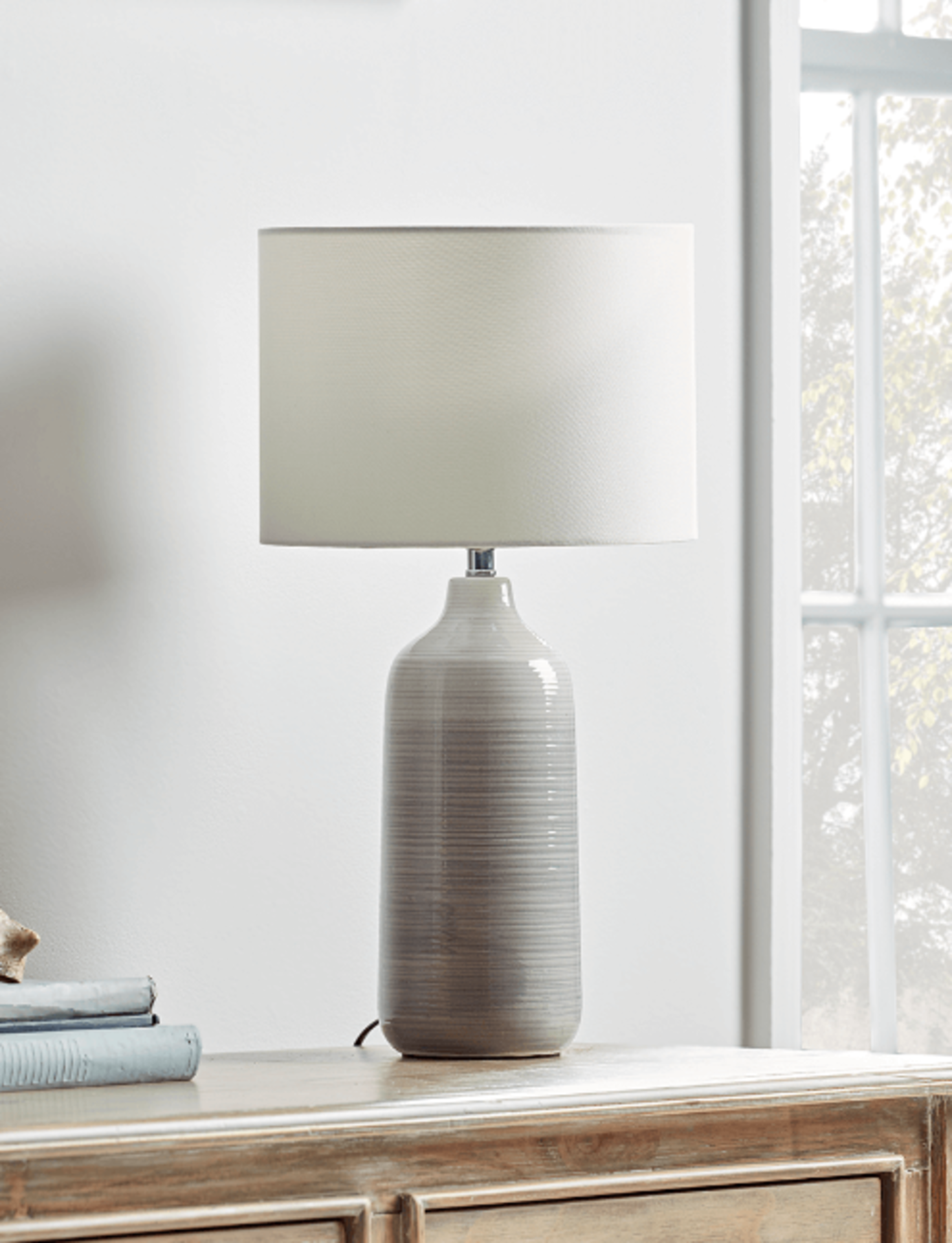 Cox & Cox Grey Ombre Table Lamp. RRP £95.00. With a slim, cylindrical shape and ripple finish, our