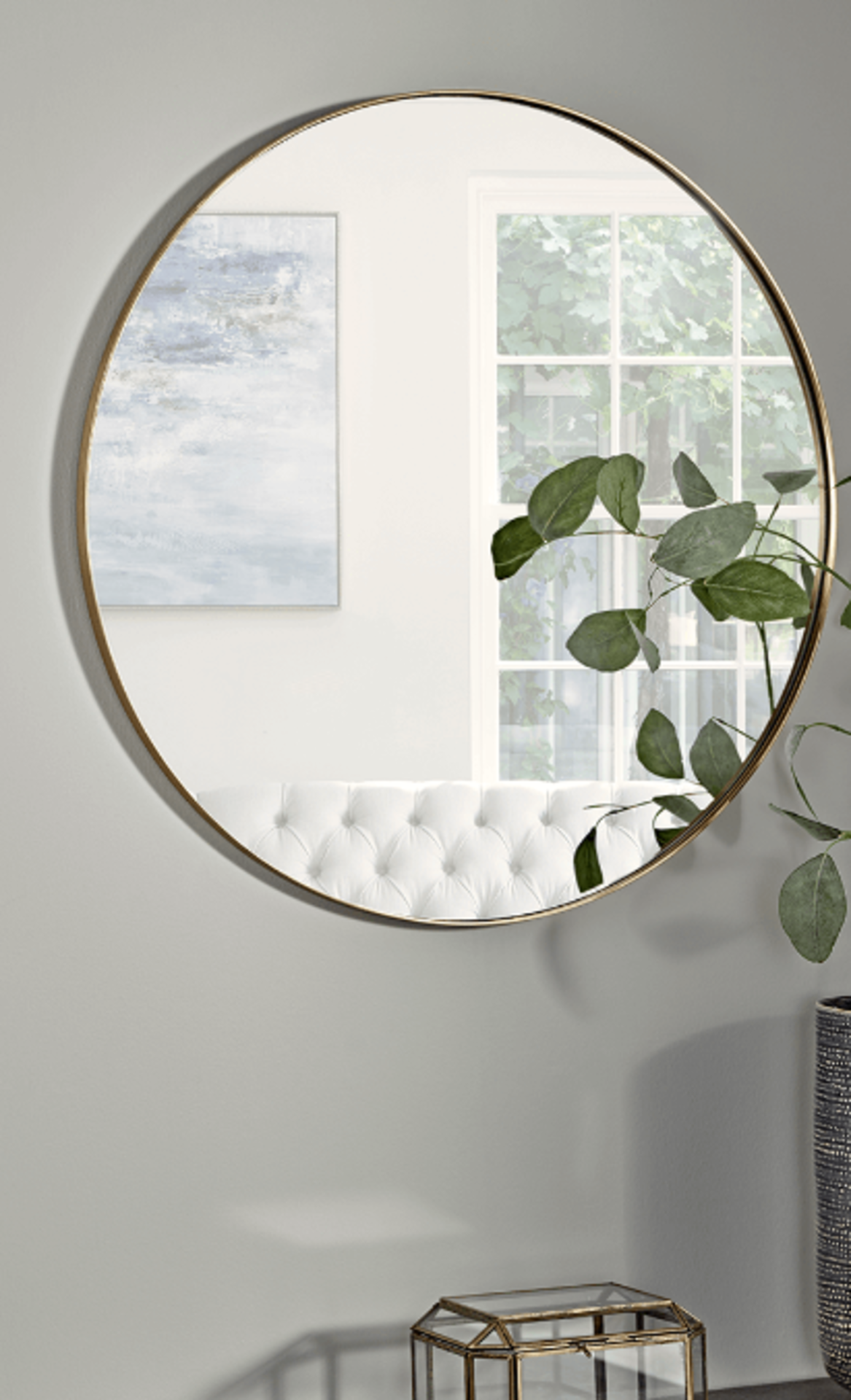 Cox & Cox Antique Brass Slim Frame Round Mirror. RRP £225.00. Simple and contemporary, our elegant