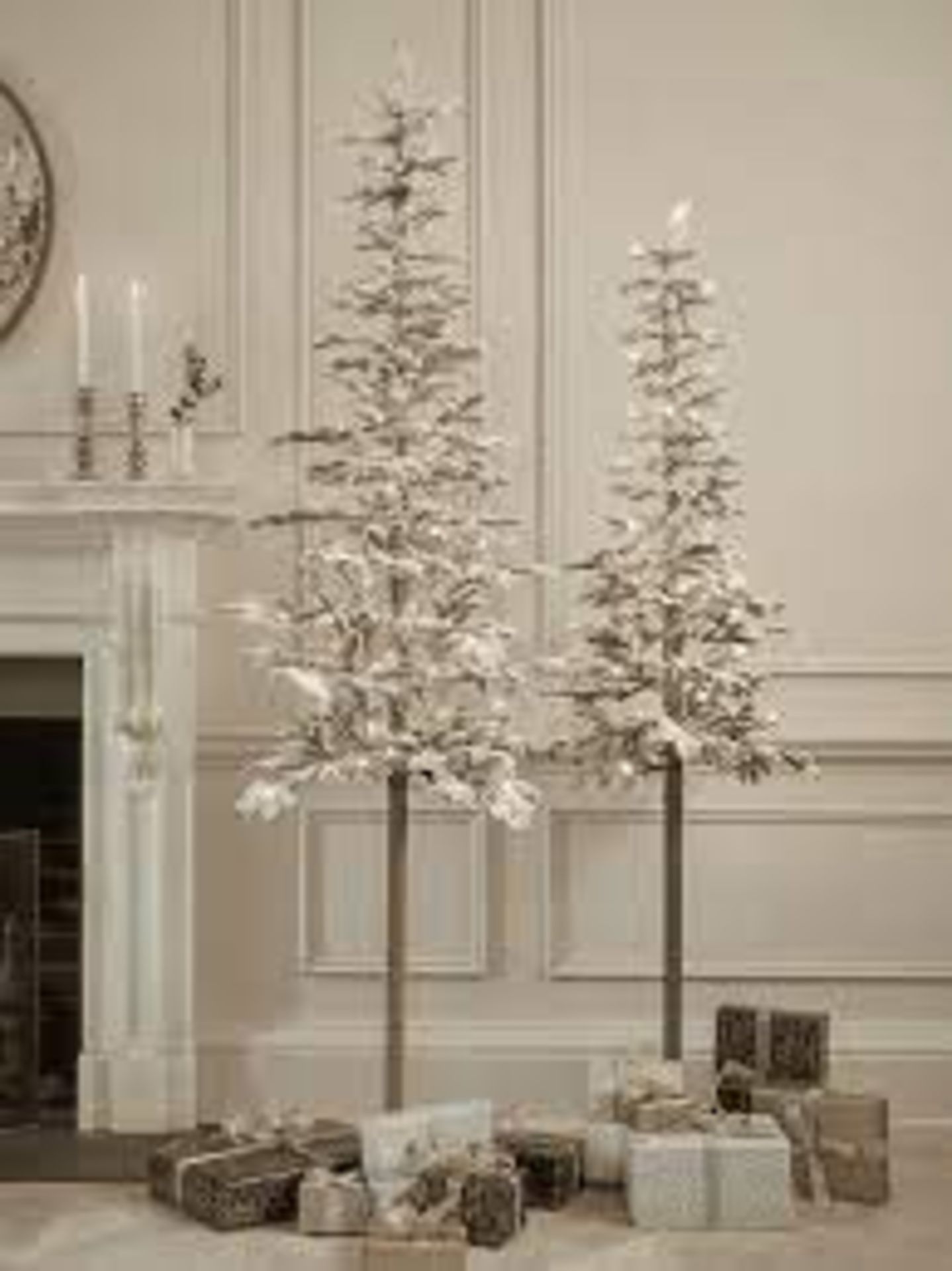 Cox & Cox Light Up Snowy Pencil Pine. RRP £235.00. Made from PE with a metal foot, snowy finish