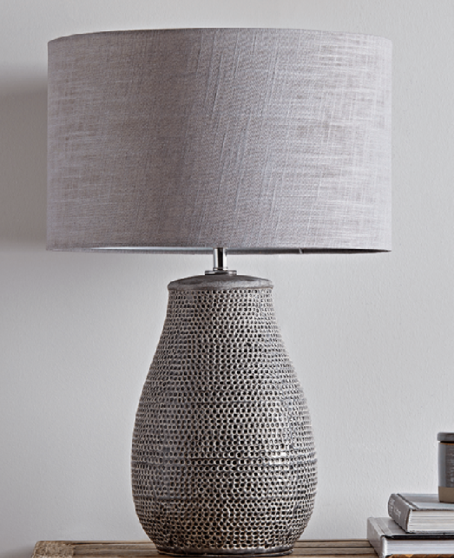 Cox & Cox Textured Grey Lamp. RRP £175.00. Large and striking, with a mid-grey marl shade and an