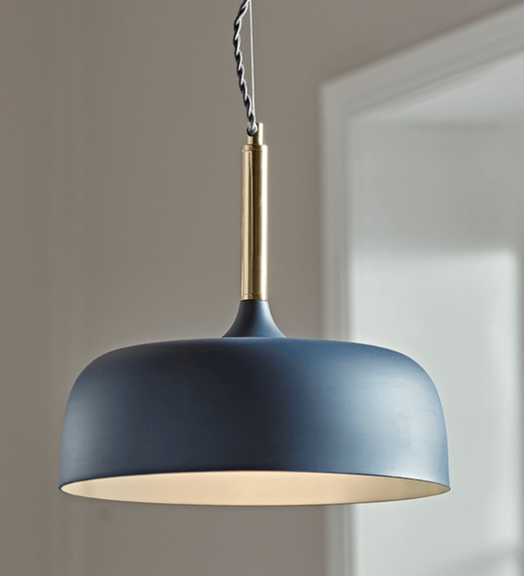 Blue & Brass Pendant Light. RRP £225.00. With an elegant, wide shade in deep, matte blue, our simple