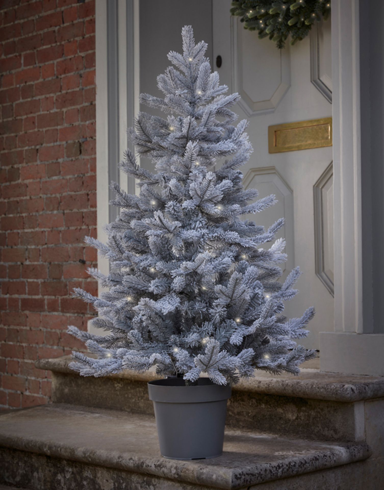 Frosted Fir Pre-Lit Potted Tree. A pretty frosted pre-lit tree with bushy branches which comes in