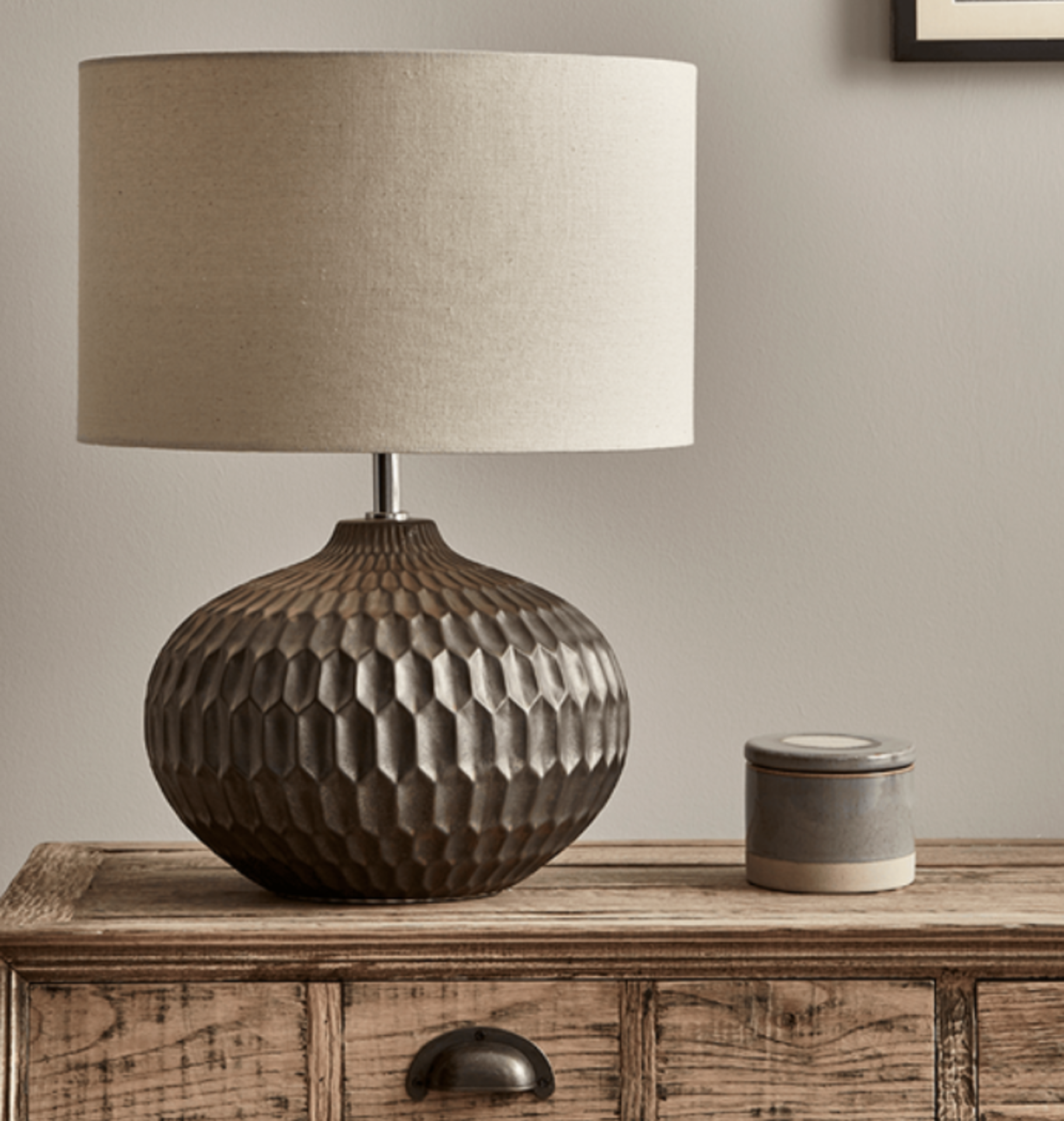 Bronze Geometric Textured Lamp. RRP £175.00. Bold in shape but subtle in tone, our large table