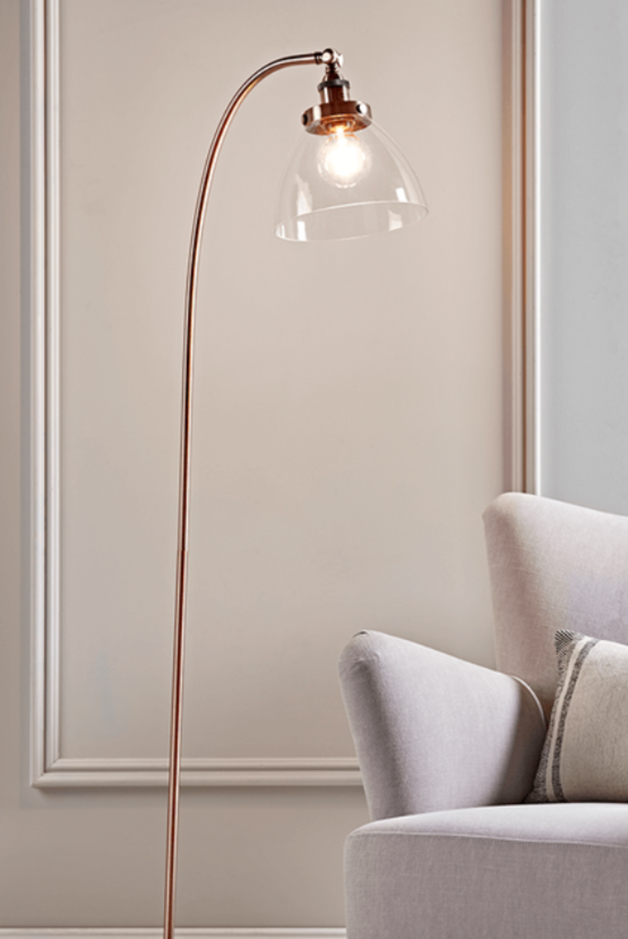 Domed Glass Floor Lamp - Copper. RRP £245.00. Complete with authentic industrial features, our