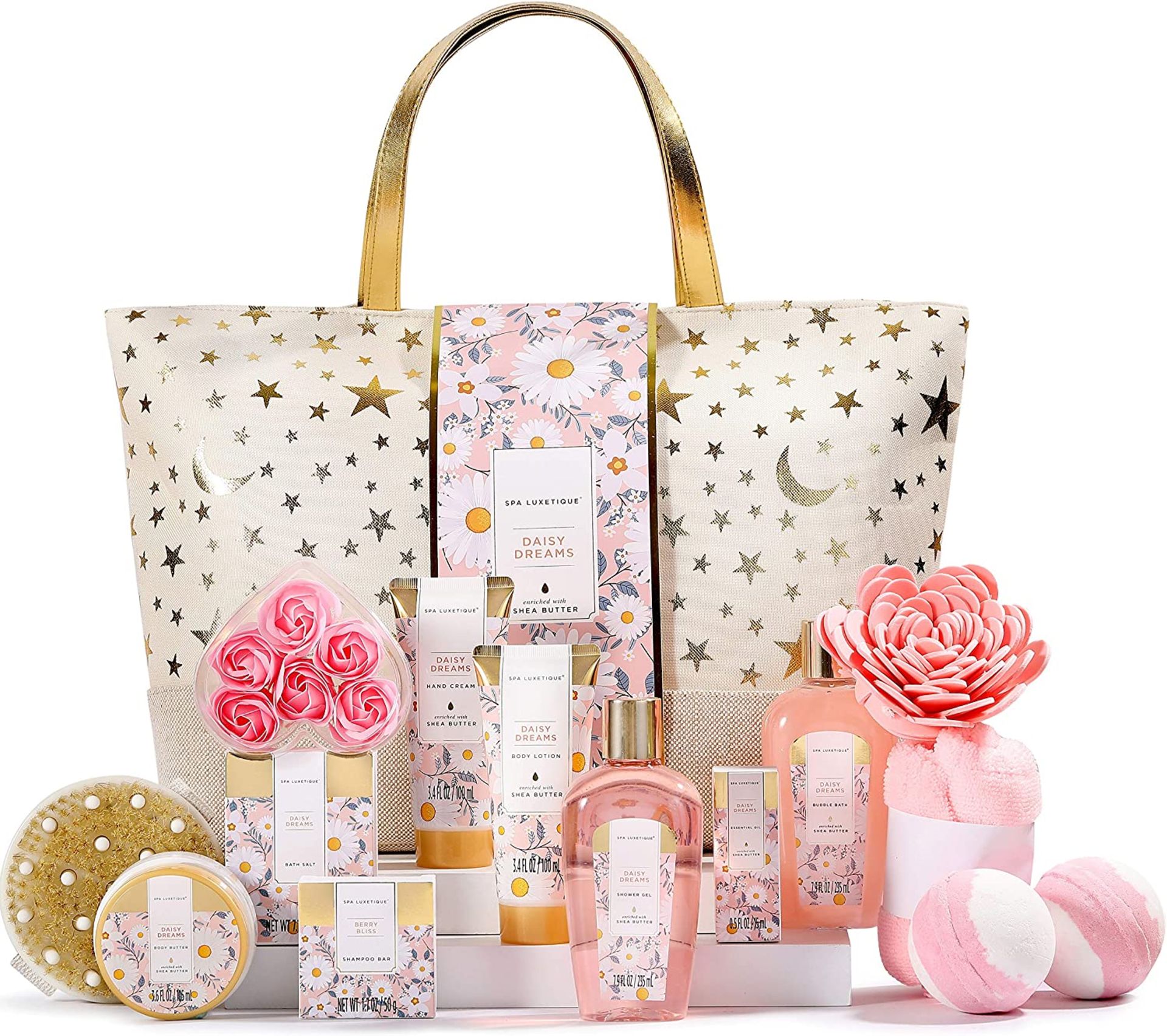 4 X NEW BOXED SPA LUXETIQUE DAISY DREAMS 15 PIECE GIFT SET WITH BAG. RRP £49.99 EACH. ENRICHED