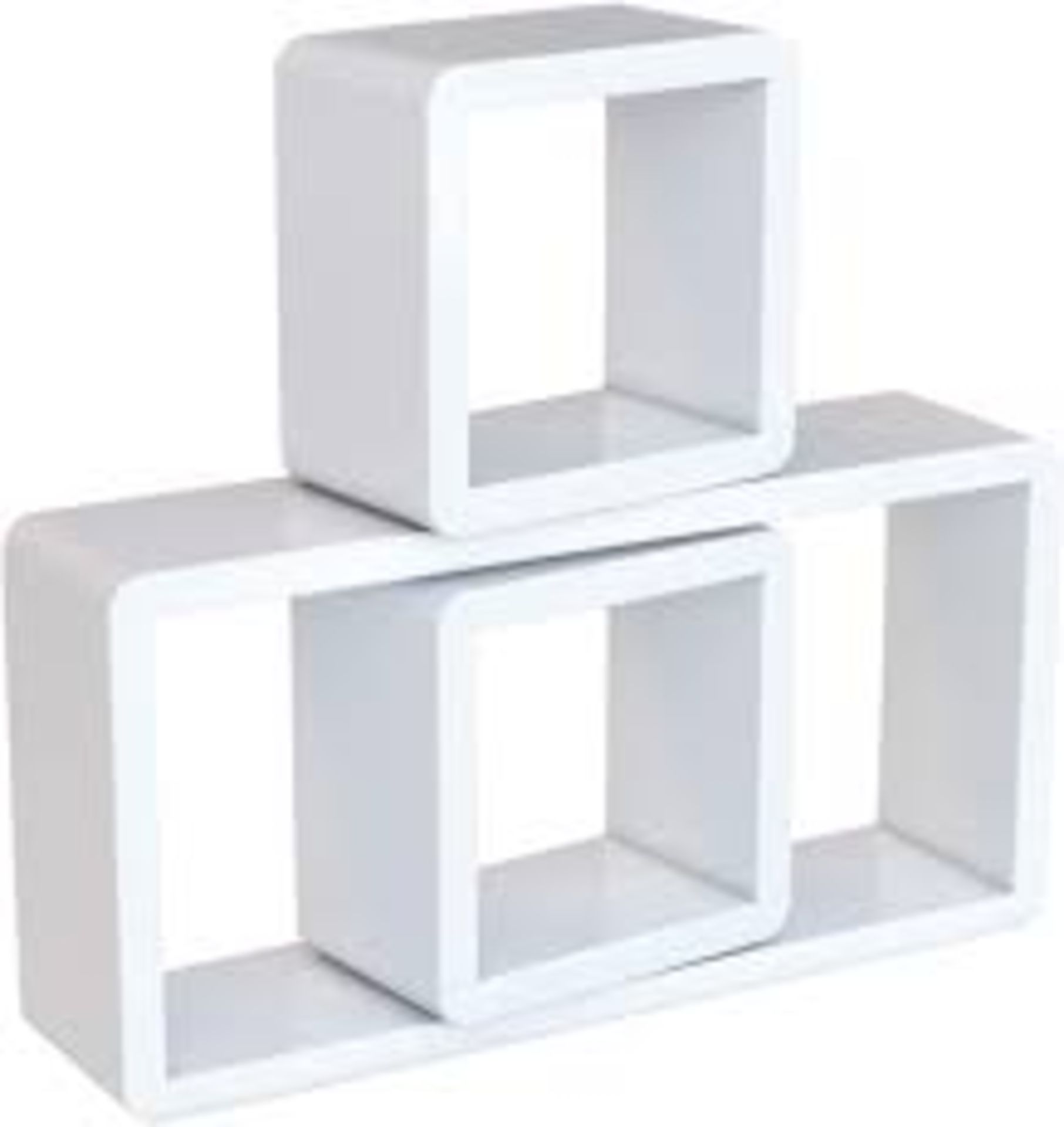 10 X NEW BOXED SETS OF 3 FLOATING WALL CUBE SHELFS . HM-3P006WT. ROW 19 COLOURS MAY VARY