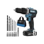 New Boxed WESCO 18V 2.0Ah Cordless Combi Drill with 13 Accessories, Hammer Drill Max Torque 60 N.