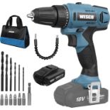 New Boxed WESCO 18V 2.0Ah Power Combi Drill Kit with Li-ion Battery and Charger, Electric