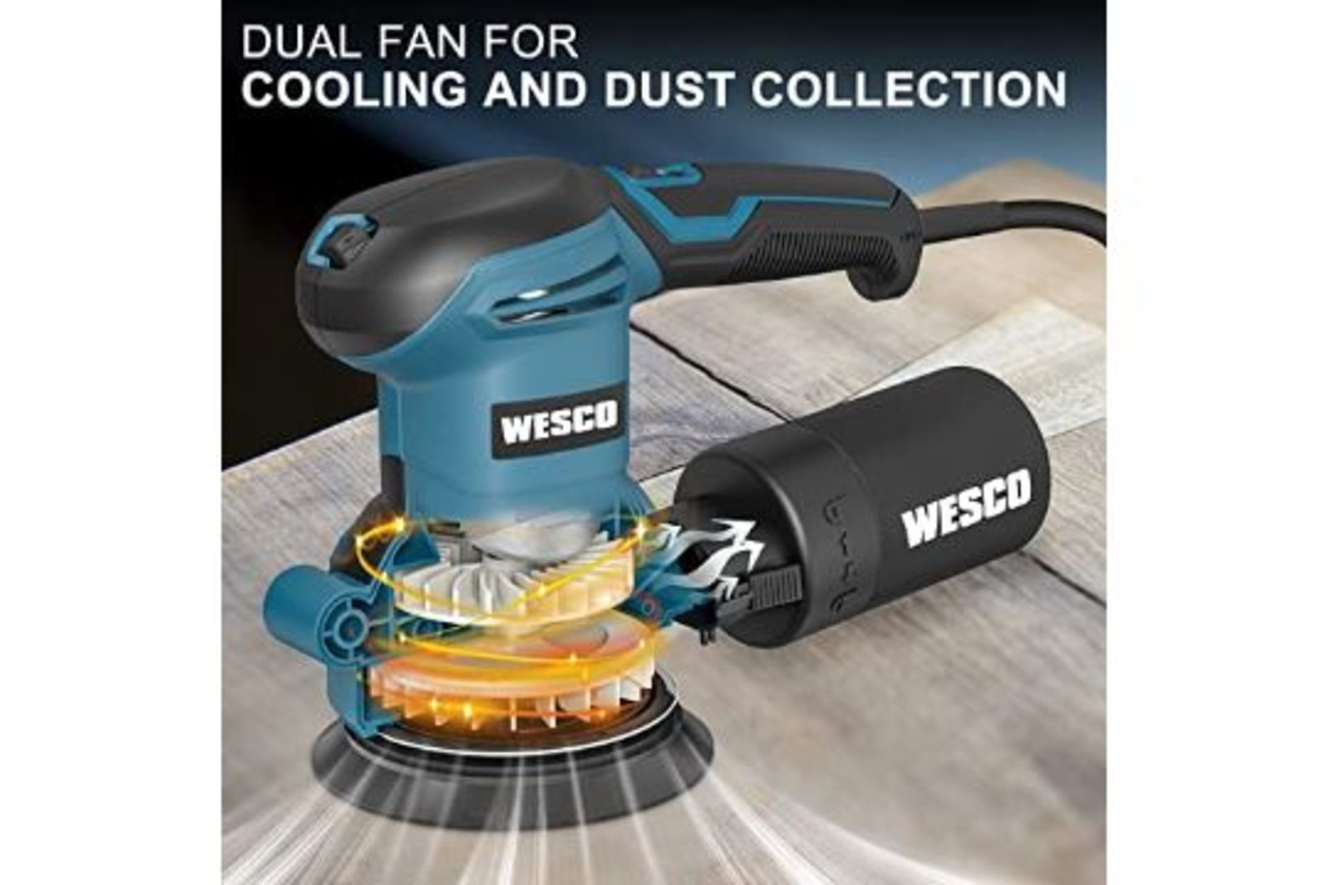 2 X NEW BOXED WESCO 400W 12000RPM 125mm Random Orbital Sander with 12Pcs Sandpapers, 6 Variable - Image 2 of 2