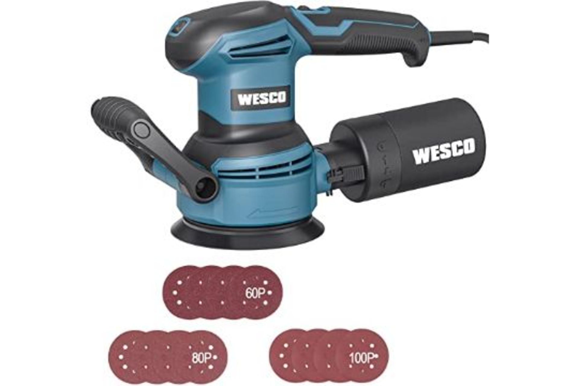 2 X NEW BOXED WESCO 400W 12000RPM 125mm Random Orbital Sander with 12Pcs Sandpapers, 6 Variable