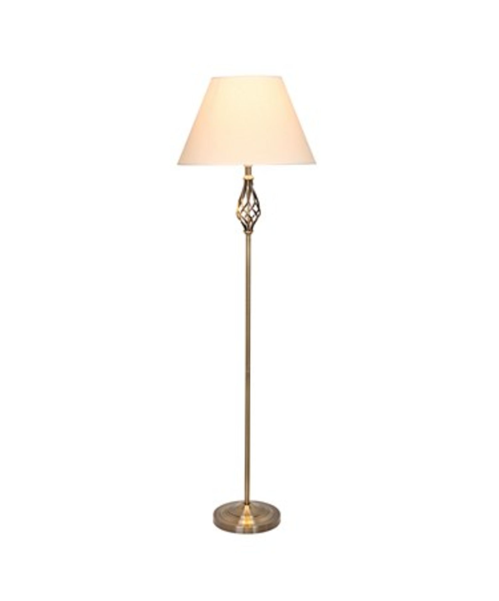 Barley Twist Traditional Floor Lamp - Antique Brass with Cream Shade. - SR6. Part of the classic