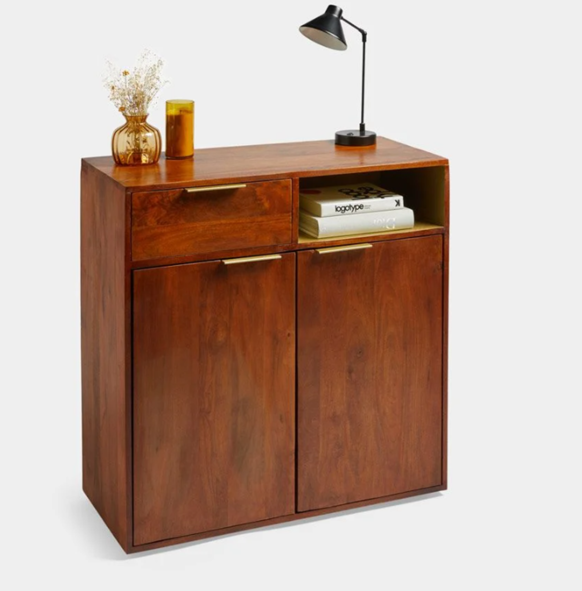 Abram Mango Wood & Brass Sideboard. - BI. Experience vintage beauty with our Abram Mango & Brass