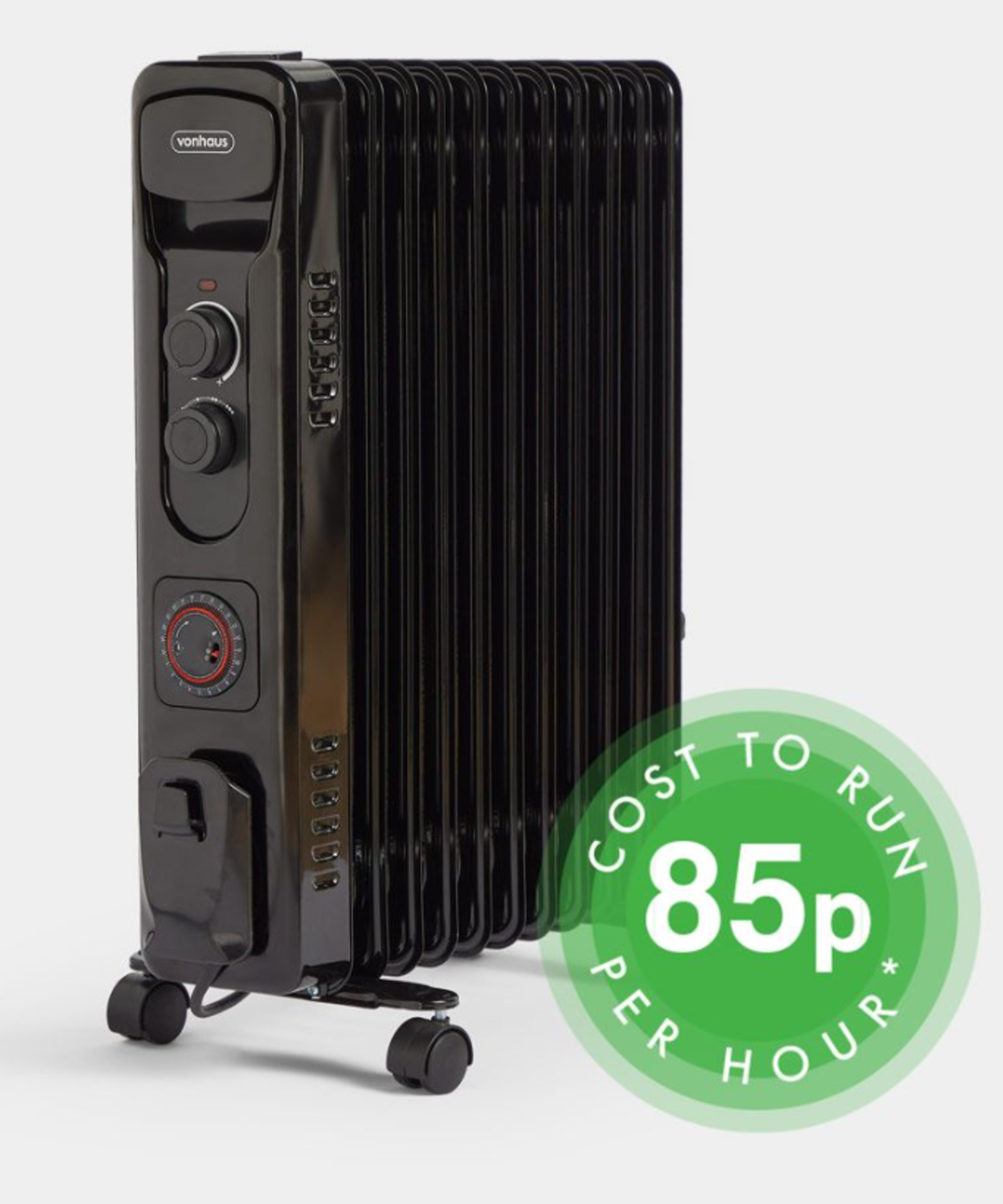 11 Fin 2500W Oil Filled Radiator - Black - PCK2. A stylish, cost-effective way to keep warm this