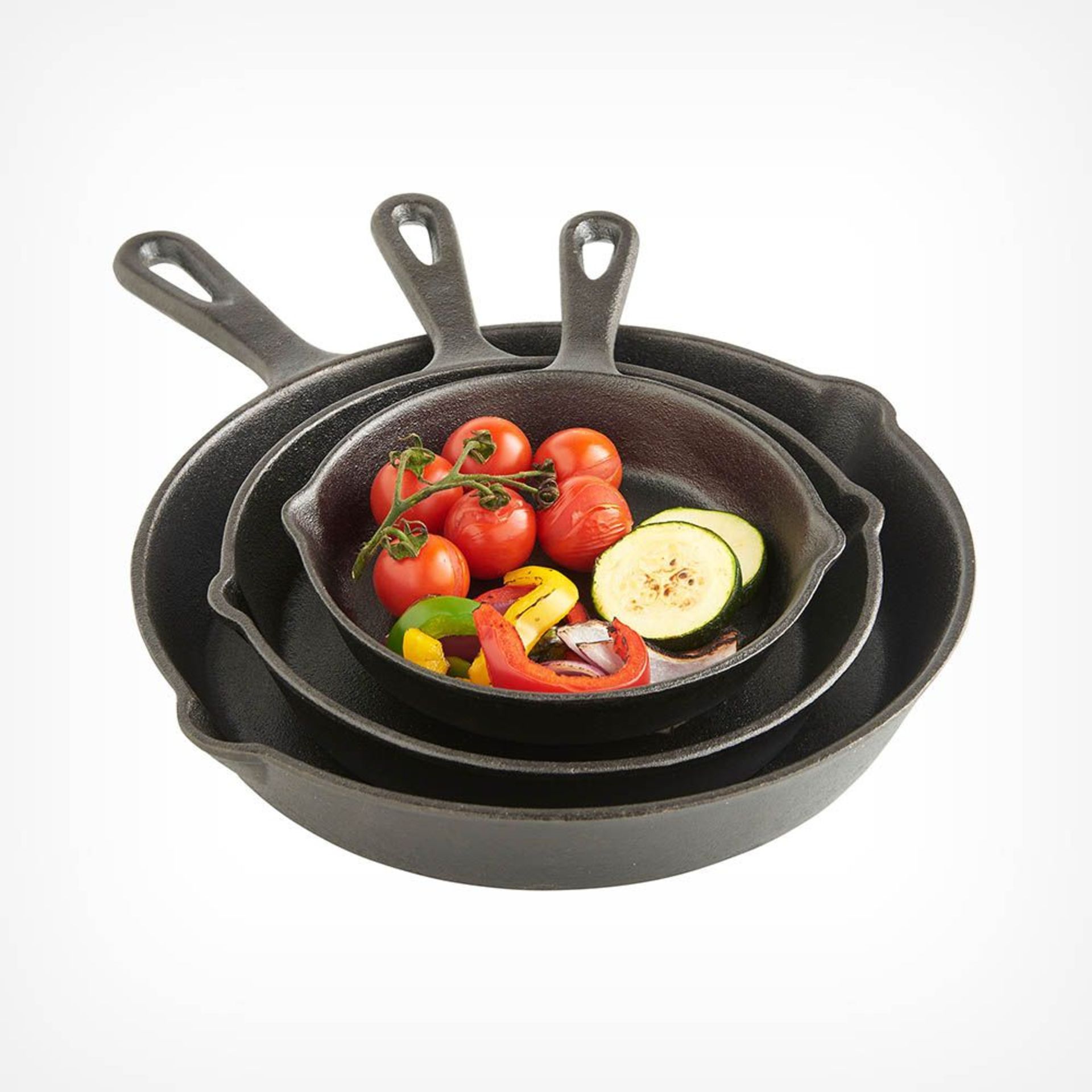 3pc Cast Iron Skillet Set. - BI. Many chefs and other professionals swear by cast iron pans