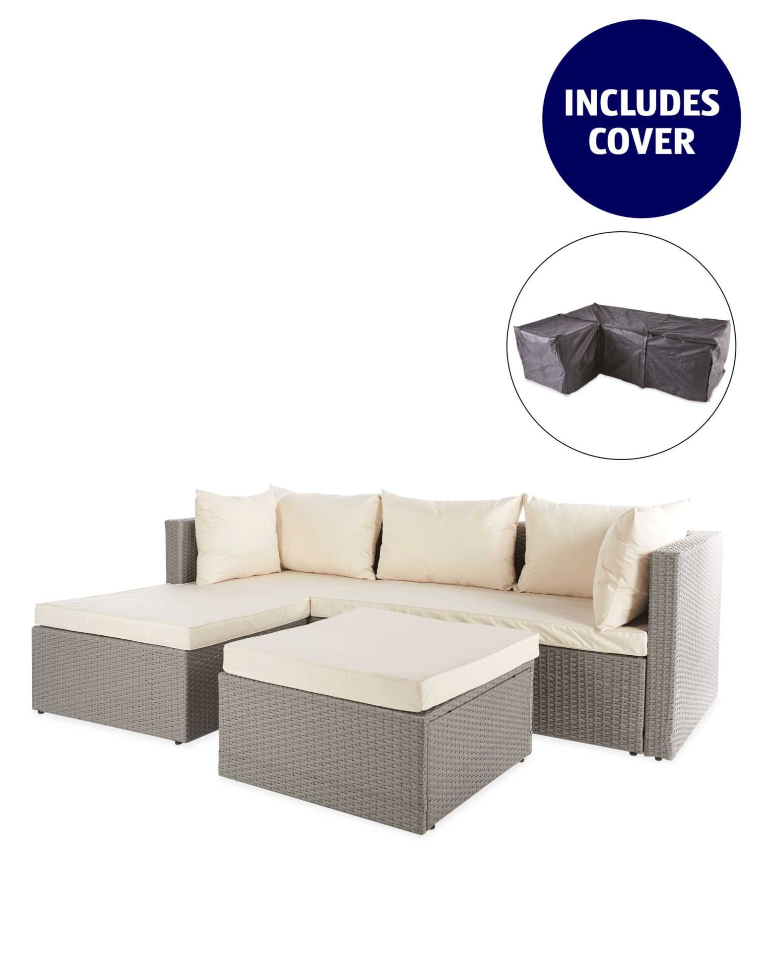 Cream Rattan Corner Sofa & Cover. - ROW16. Soak in the sun and feel that summer breeze while sitting